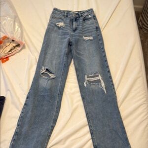 PacSun Blue Straight Leg Distressed Jeans